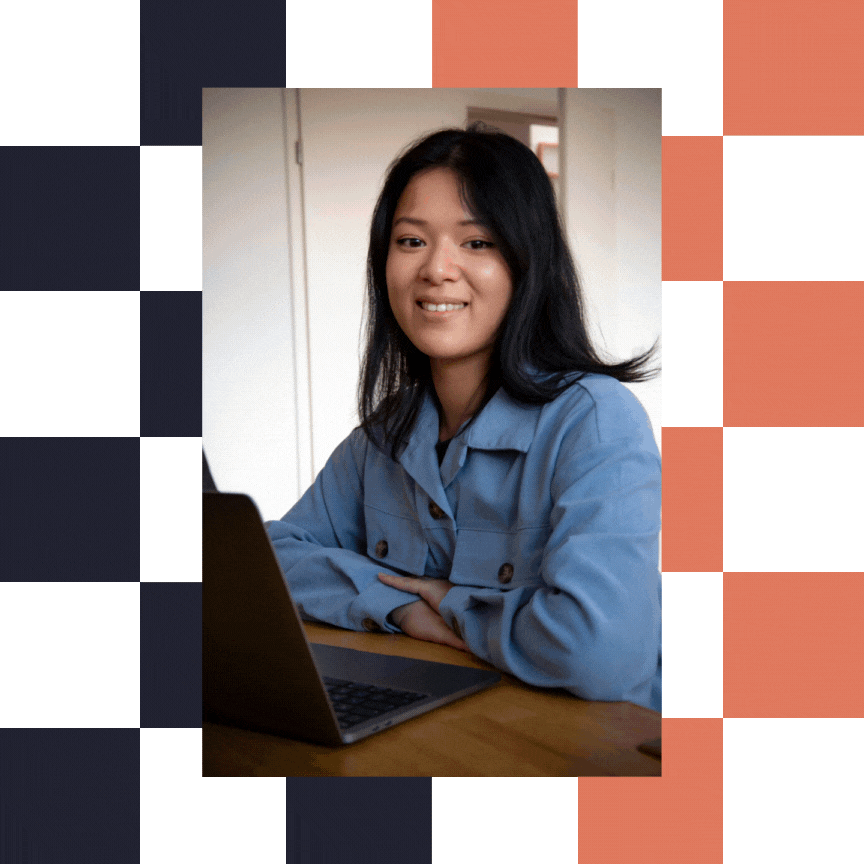 a GIF from cynthia maury pictures with blue and orange grid background